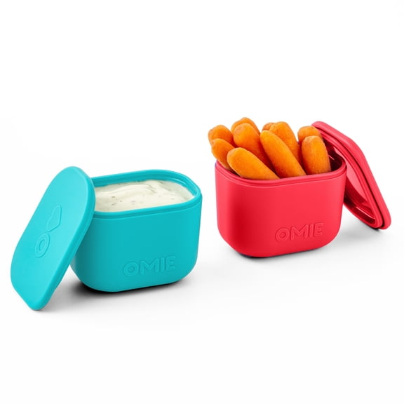 OmieDip for OmieBox UP (2 pack) Leakproof Dip Containers with lids - food safe silicone - 4.5 ounces (Pink/Teal)