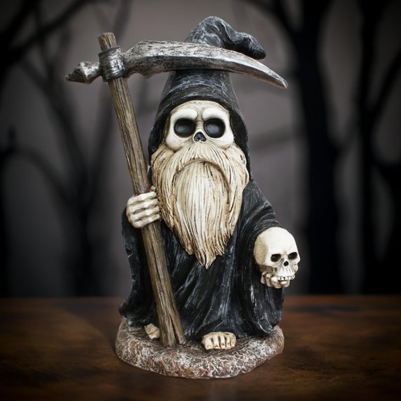 Ominious Black Cat Wizard Figurine, 7" Solar Light Gothic Yard Statue Decor