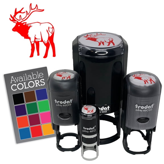 Ominous Elk Wapiti Deer Looking Back Self-Inking Rubber Stamp Ink Stamper for Stamping Crafting Planners - Blue Ink - Mini 1/2 Inch