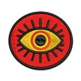 thumbnail image 1 of Ominous Eye with Eyelashes in Circle Applique Multi-Color Embroidered Iron-On Patch - 2.5 Inch Small, 1 of 5