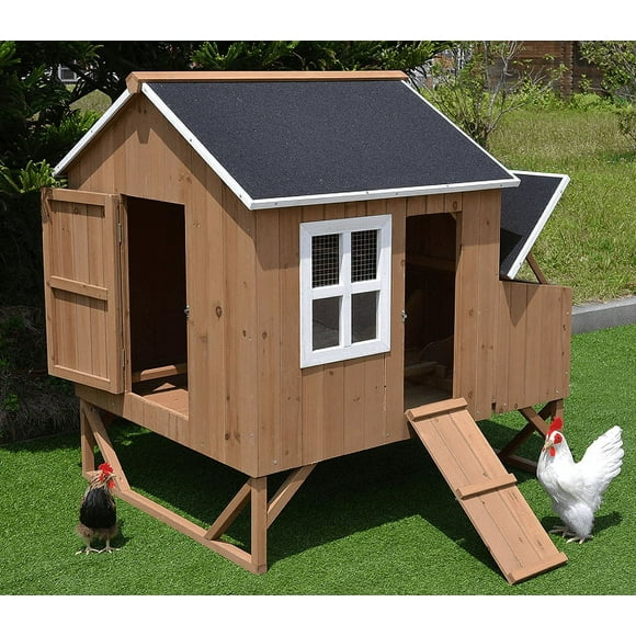 omitree Solid Wood Backyard Chicken Coop Hen House with 3 Nesting Boxes, Fits 4-8 Chickens