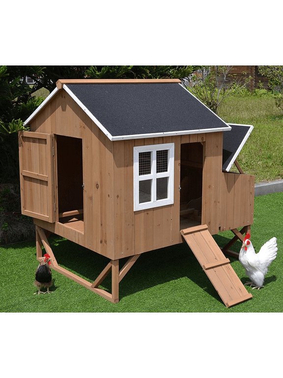 Solid Wood Backyard Chicken Coop Hen House with 3 Nesting Boxes, Fits 4-8 Chickens