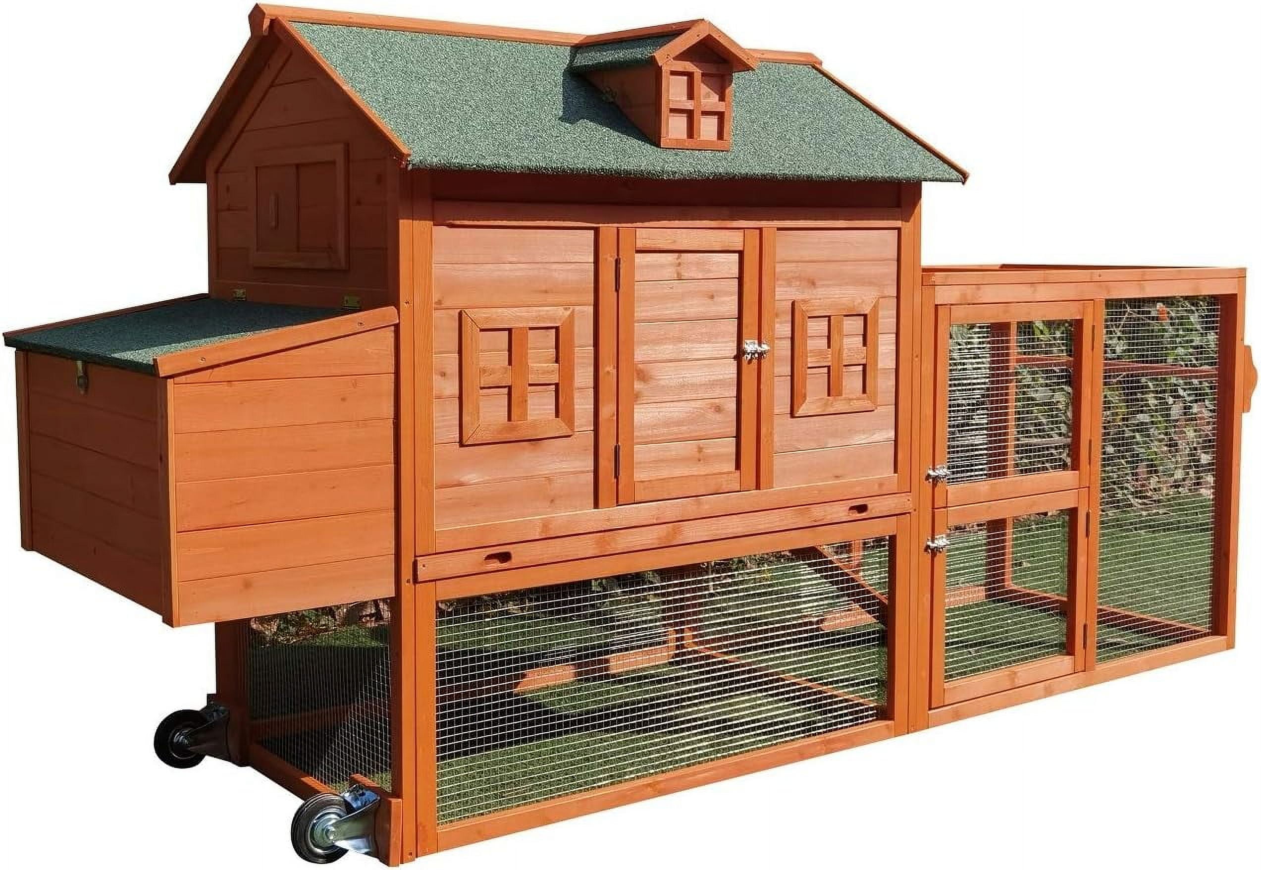 Omitree NEW 98" Wheel Solid Wood Chicken Coop Backyard Hen House 4-6 Chickens with Nesting Box