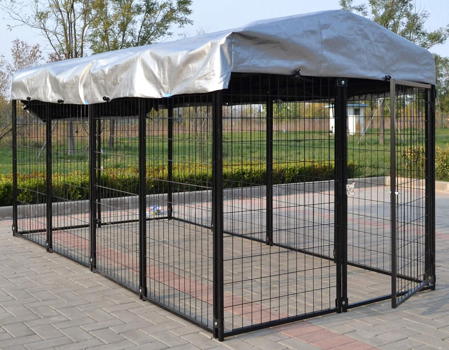 Heavy Duty Black Metal Dog Kennel with Waterproof Cover