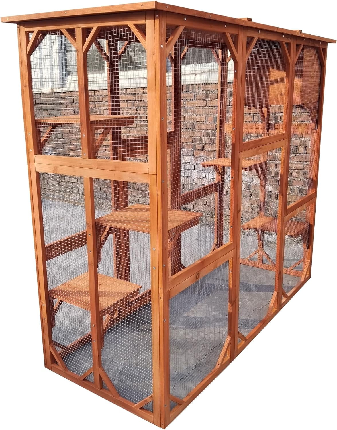 Omitree New Large Outdoor Weatherproof Multi Platforms Wooden Cat House Catio Indoor Feral Cat Shelter with Lounge Box Asphalt Roof