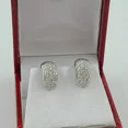 thumbnail image 1 of Omjewels 1Ct Round Cut Real Moissanite Cluster Hoop Earrings 14k White Gold Plated Silver, 1 of 6