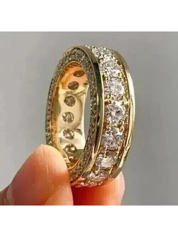 Omjewels 2.00Ct Round Cut Real Moissanite Eternity Wedding Band 14K Yellow Gold Plated