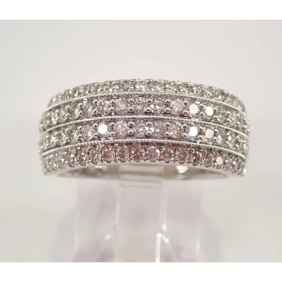 Omjewels 2Ct Round Cut Moissanite Multi Row Anniversary Band Ring 14K White Gold Plated