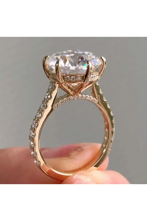 Omjewels 3.50Ct Round Cut Real Moissanite Halo Engagement Ring 14k Yellow Gold Plated