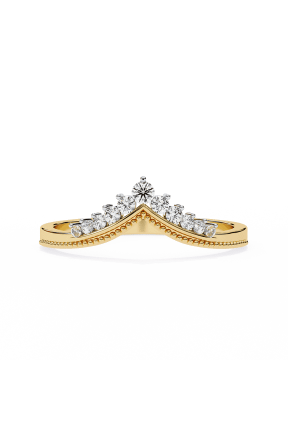 14K Gold V Shape Band, Chevron Curved Ring for Bride, Stacking Wedding Band