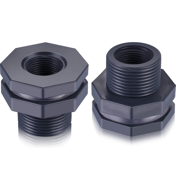 Omlopp 3/4 Inch PVC Bulkhead Fitting 2 Pack for Rain Barrels Aquariums Water Tanks Buckets Ponds Pools