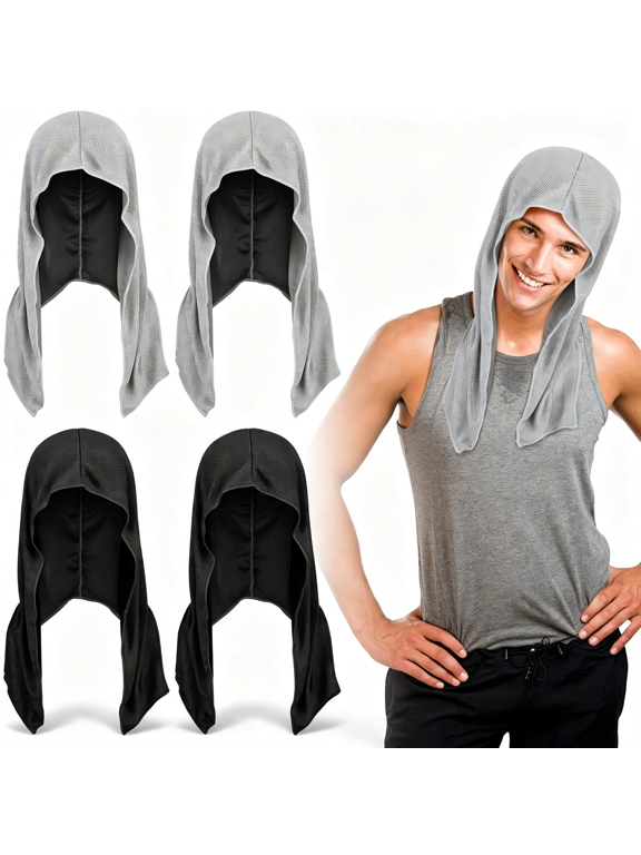 4 Pcs Cooling Hoodie Towel, Black Gray, UPF