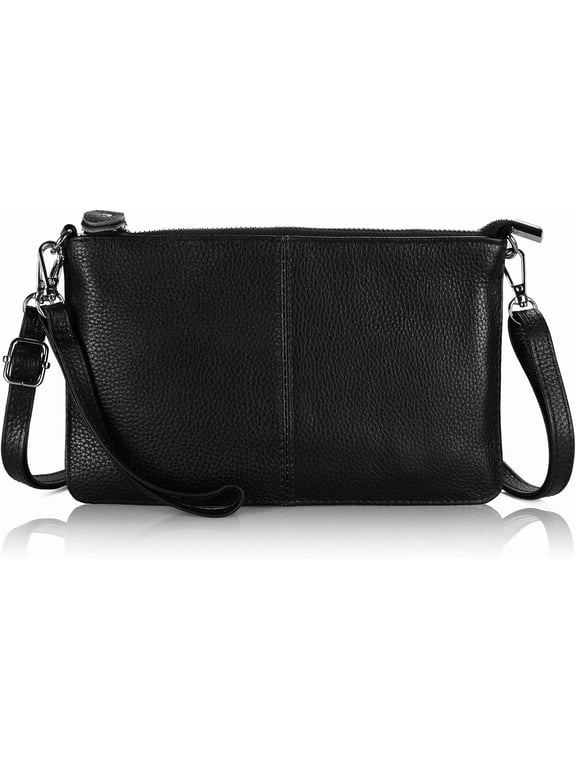 Genuine Leather Wristlet Clutch Wallet Purses Small Crossbody Bags for Women with RFID Blocking Card Slots(Black)