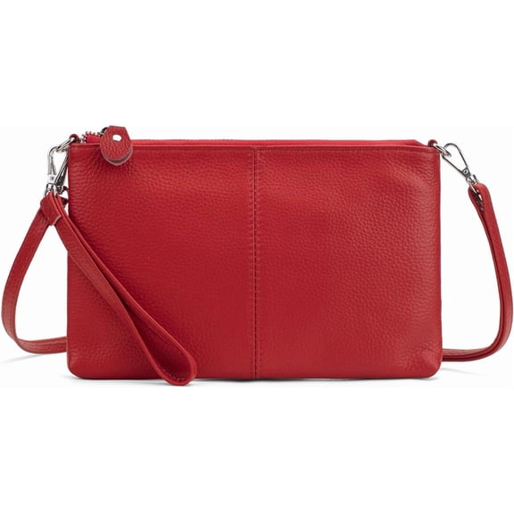 Omlopp Genuine Leather Wristlet Clutch Wallet Purses Small Crossbody Bags for Women with RFID Blocking Card Slots（Fire-engine Red）