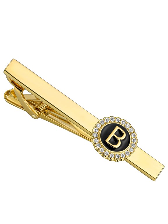 Gold‑Tone Initial Letter Tie Clip with Crystal Rhinestone Trim, Classic Necktie Bar Accessory for Men Business Formal Occasions