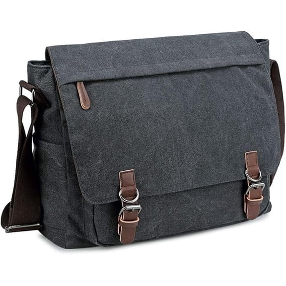 Omlopp Messenger Bag for Men Retro, Canvas Satchel casual Briefcases Laptop Bag fit 15.6 Inch(Black)