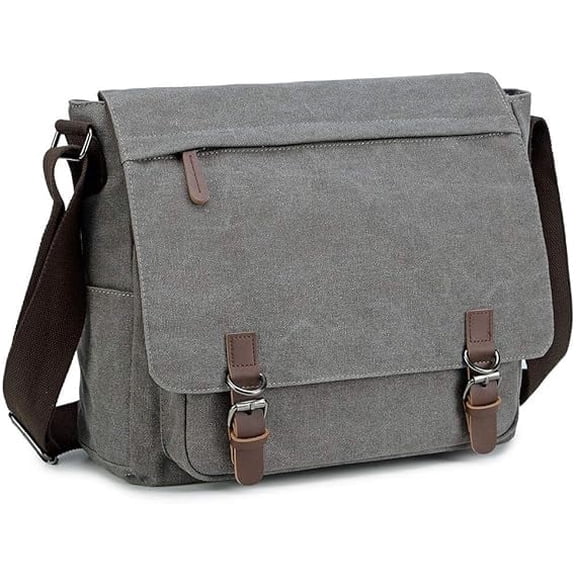 Omlopp Messenger Bag for Men Retro, Canvas Satchel casual Briefcases Laptop Bag fitm 15.6 Inch（Black）
