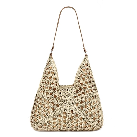 Omlopp Straw Beach Tote Bag for Women Raffia Crochet Purse Large Summer Hobo Woven Shoulder Handbag for Vacation