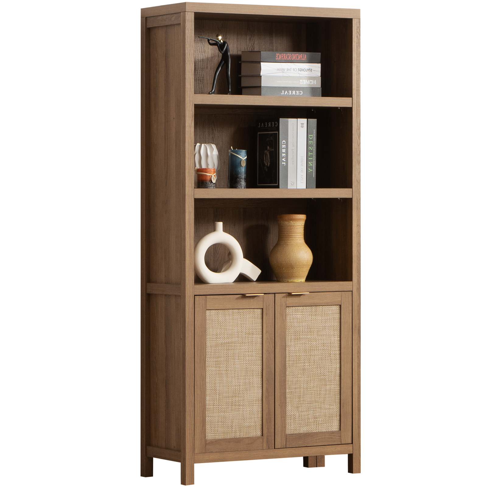 UBesGoo Bookshelf, 71" H Bookcase with Doors and Adjustable Shelf, Mid