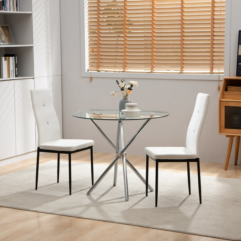 Omni House Dining Room Table Set for 2 Modern Tempered Glass