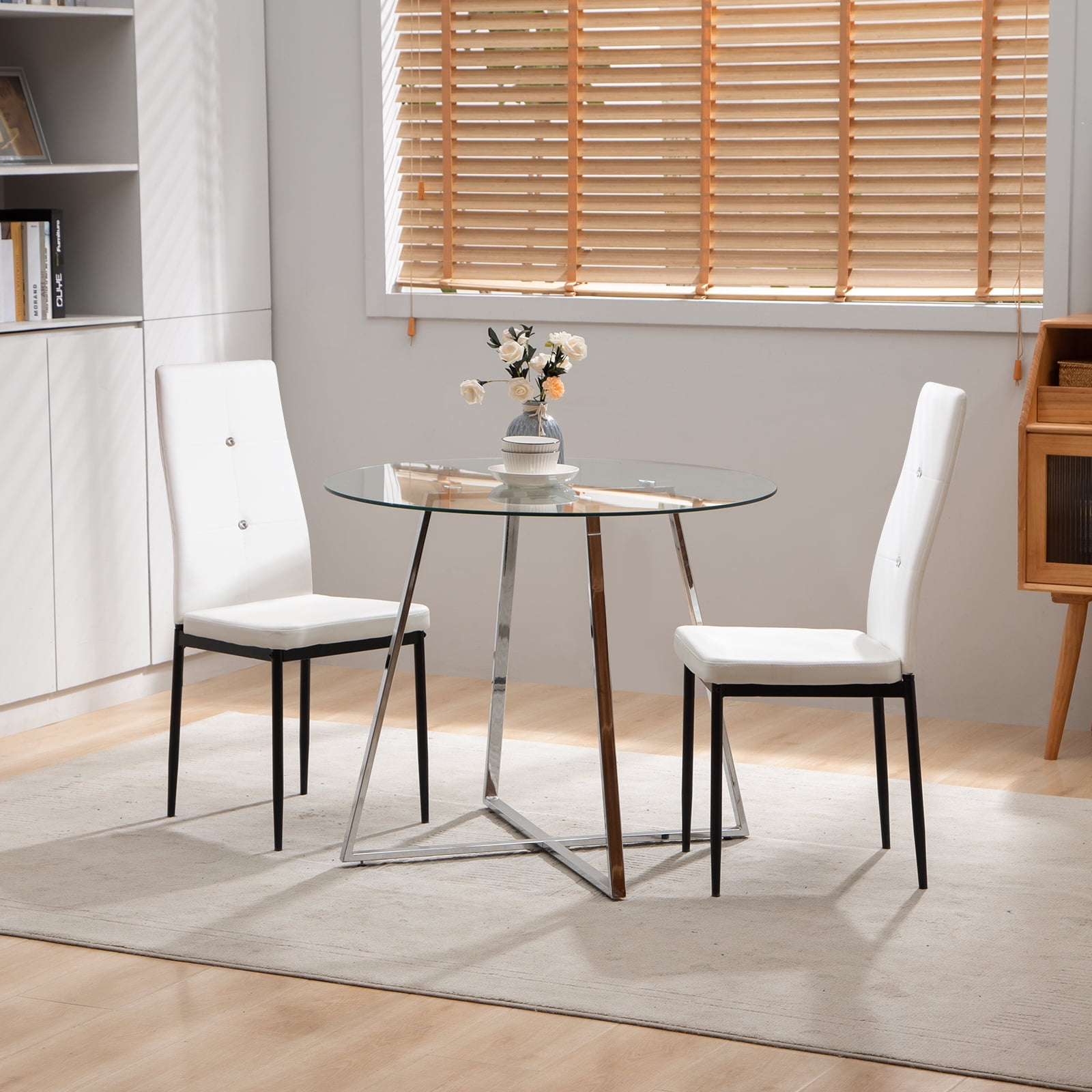 Omni House Dining Room Table Set for 2,Modern Tempered Glass Dining ...