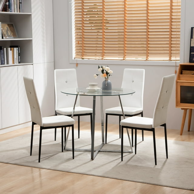 Omni House Dining Room Table Set for 4,Modern Tempered Glass Dining