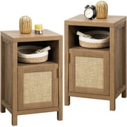 Omni House Farmhouse Rattan Nightstand Set of 2,Boho Bedside Table with Storage Cabinet - Tall End Table for Bedroom or Living Room
