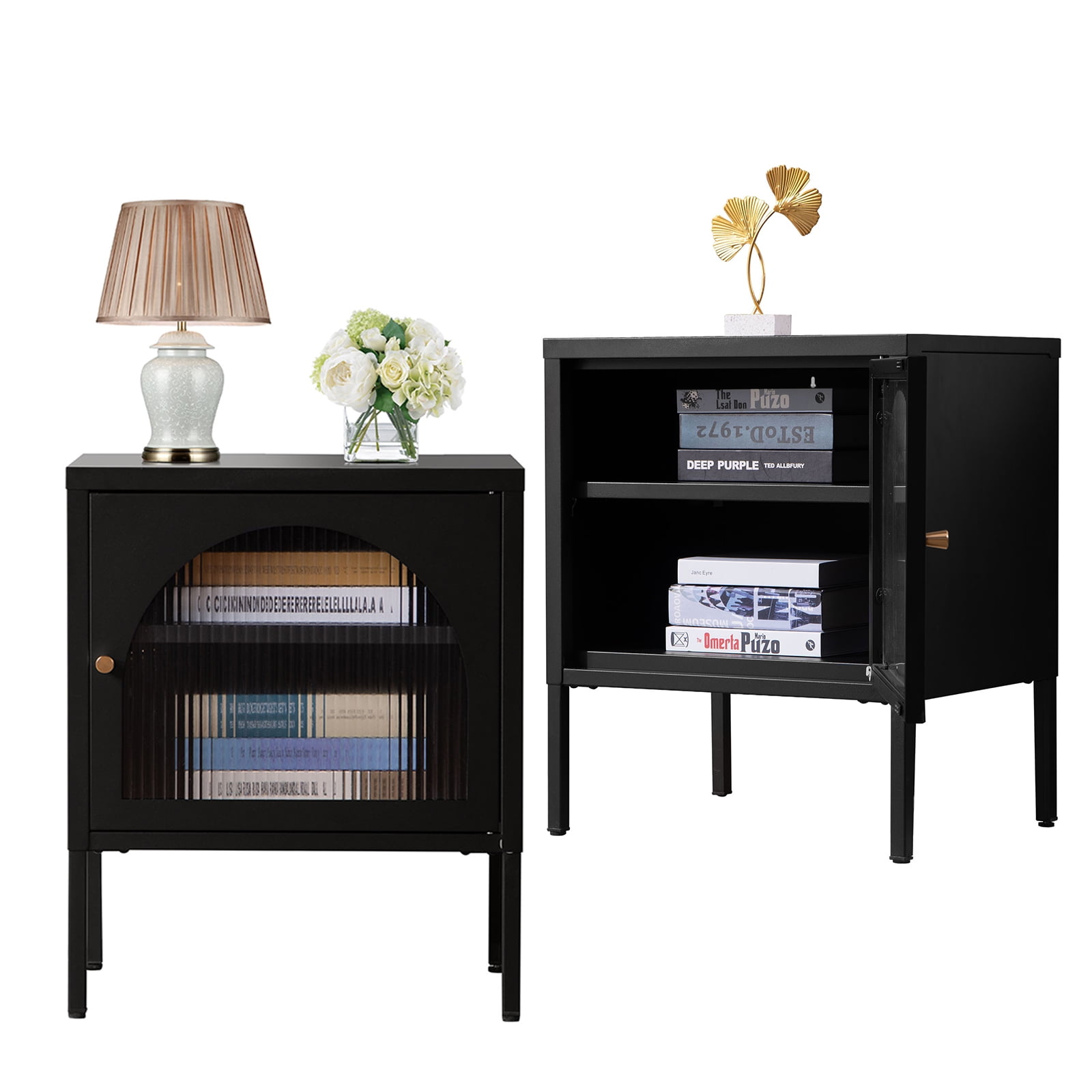 Omni House Modern Corrugated Glass Nightstand Set of 2 Matte