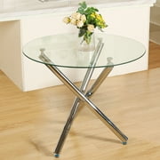 Omni House Round Dining Room Table Modern Glass Dining Table with Chrome Legs for 2 or 4 People