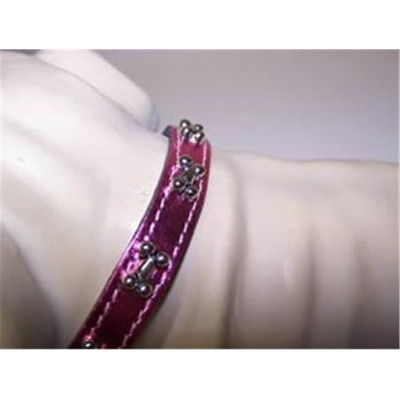 Omni Pet 445-67590 Omni Pet No.6069BNMPK10 Pink Metallic Dog Collar with Bones 10in x 0.5in width