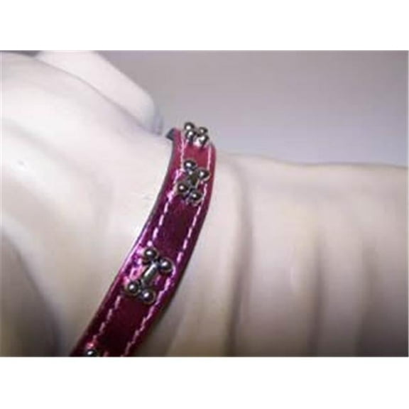 Omni Pet 445-67591 Omni Pet No.6069BNMPK12 Pink Metallic Dog Collar with Bones 12 in x 0.5in width