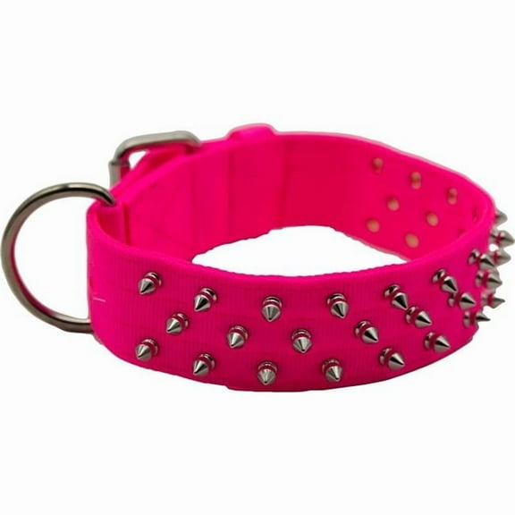 Omni Pet 205NFK-NPK29 29 in. Bravo Nylon Spiked Dog Collar - Neon Pink