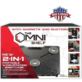 The Omni Shelf - Magnets and Suction Cups - Magnetic Toolbox Utility Shelf - 40 lb. Capacity- Hands Free Portable Workstation - Ideal for Numerous Occupations