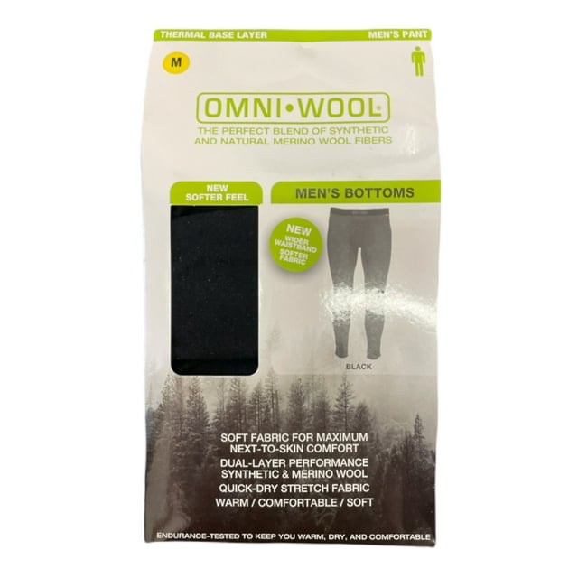 Omni Wool Soft Warm Thermal Base Layer Men's Pull On Bottoms, Black (M
