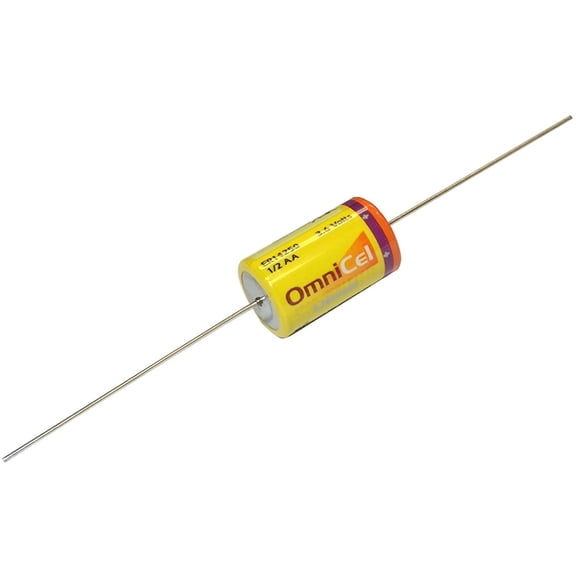 OmniCel ER14250 3.6V 1/2AA Lithium High Energy Battery with Axial Pins Replaces Eagle Pitcher PT-2150, Maxell ER3 ER3S ER3S-TC, Minamoto ER14250, Saft LS-14250 LS-14250C, Sonnenschein SL-150/S