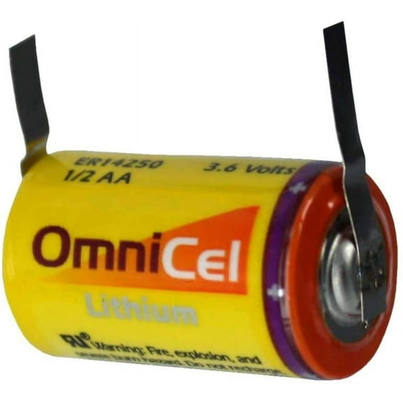 OmniCel ER14250 3.6V 1/2AA Lithium High Energy Battery w/Tabs Replaces Maxell ER3 ER3S ER3S-TC, ER14250, LS-14250, LS-14250C, PT-2150, SL-150/S, SL-350/S SL-750/S, TL-2150 TL-4902 TL-5101 TL-5111