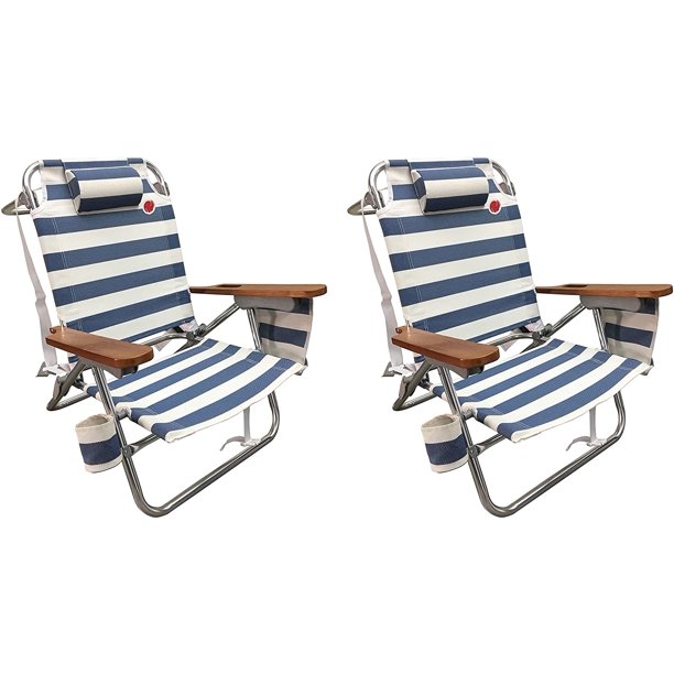 OmniCore Designs (2Pack) 5 Position Aluminum Beach Chair Blue/ White Stipe