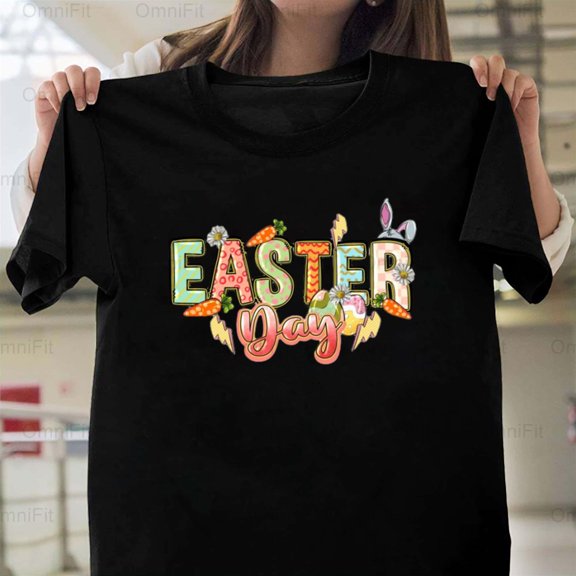 OmniFit21 Classic Easter Day Holiday Celebration Simple Text Design Graphic Style Basic T-Shirt, for Unisex, up to size 5XL.