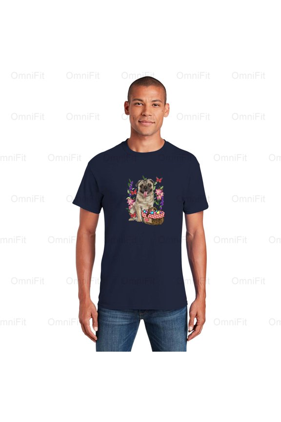 Classic Easter Pug Dog Lover Holiday Celebration Spring Festive Pet Owner Breed Art T-Shirt, for Unisex, up to size 5XL.
