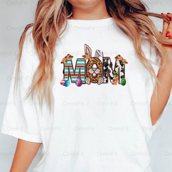 OmniFit21 Classic Mom Easter Mother Holiday Celebration Spring Festive Parent Title Style Art T-Shirt, for Unisex, up to size 5XL.