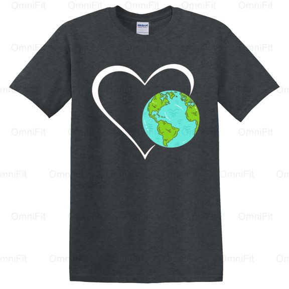 OmniFit21 Cute Earth Day Heart Hug The Planet Environmental Awareness Love Nature Graphic T-Shirt, for Unisex, up to size 5XL.