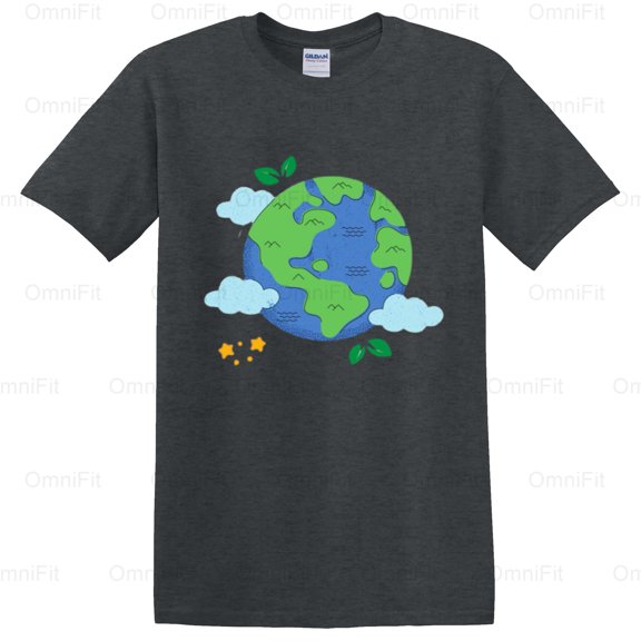 OmniFit22 Earth Day Cartoon Red Planet Environmental Awareness Simple Illustration Style T-Shirt, for Unisex, up to size 5XL.