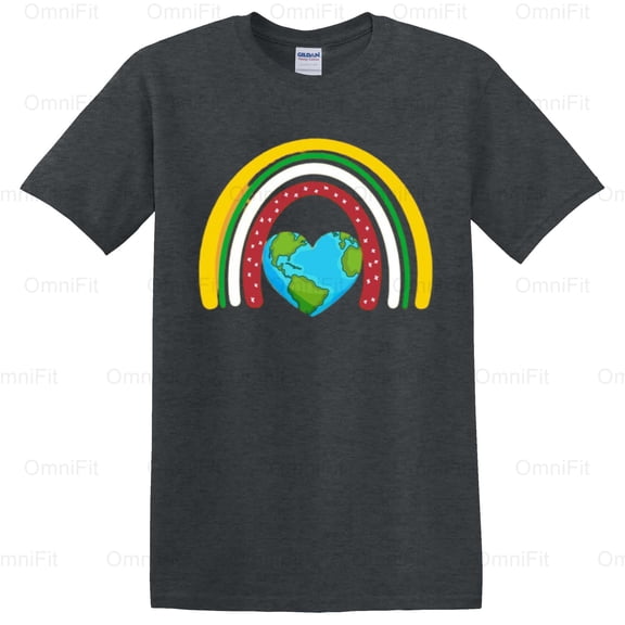 OmniFit23 Earth Day Rainbow Retro Style Environmental Awareness Colorful Planet Lover Look T-Shirt, for Unisex, up to size 5XL.