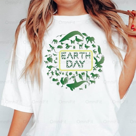 OmniFit23 Earth Day Stars Music Theme Environmental Awareness Celestial Sound Planet Style T-Shirt, for Unisex, up to size 5XL.