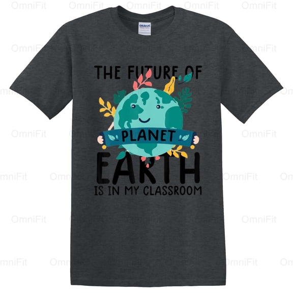 OmniFit23 Earth Day Teacher Shirt Style Environmental Awareness Educator Planet Lover School T-Shirt, for Unisex, up to size 5XL.
