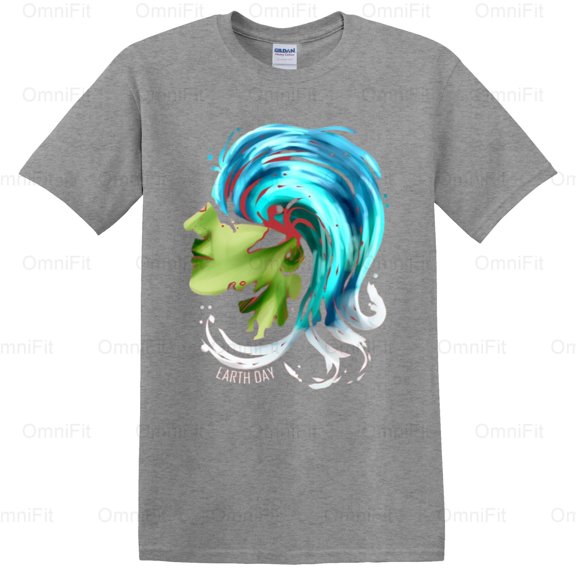 OmniFit23 Earth Face With Ocean Waves Environmental Awareness Planet Water Nature Graphic T-Shirt, for Unisex, up to size 5XL.