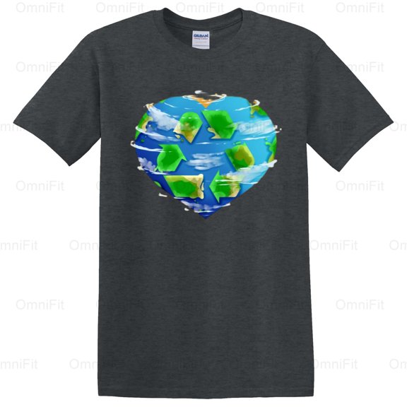 OmniFit23 Earth Heart With Clouds Sky Environmental Awareness Planet Lover Nature Graphic T-Shirt, for Unisex, up to size 5XL.