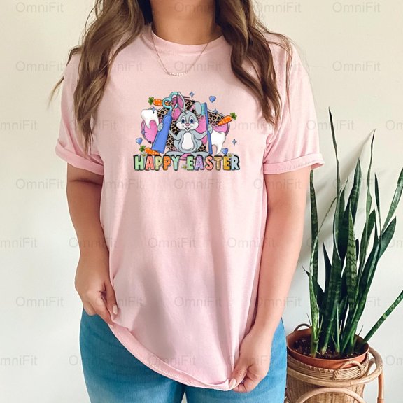 OmniFit23 Easter Dental Hygienist Dentist Holiday Celebration Teeth Care Profession Graphic T-Shirt, for Unisex, up to size 5XL.