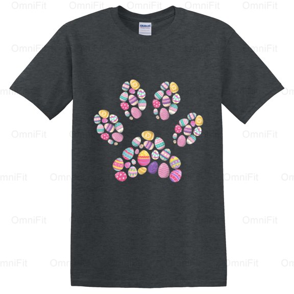 OmniFit23 Easter Egg Paw Print Animal Holiday Celebration Spring Tradition Pet Lover Design T-Shirt, for Unisex, up to size 5XL.