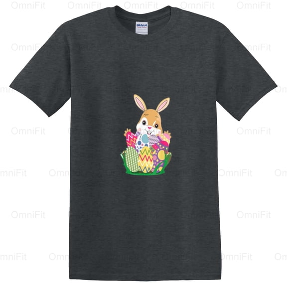 OmniFit24 Eggcited For Easter Bunny Funny Holiday Celebration Excited Pun Humor Rabbit Graphic T-Shirt, for Unisex, up to size 5XL.